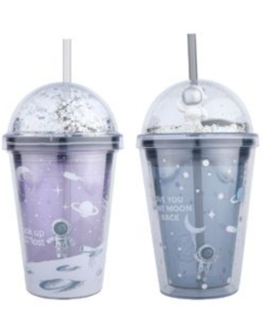 Vaso con Bombilla Astronauta Modelos Surtidos x 12 Unds. Medida: 350 ml aprox.