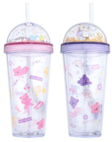 Vaso Ositos con Bombilla Colores Surtidos x 12 Unds. Medida: 380 ml aprox.