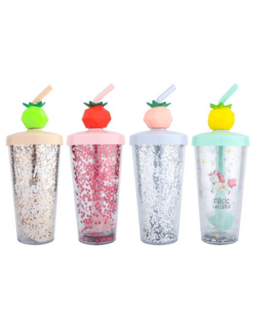 Vaso Frutas con Bombilla Modelos Surtidos x 12 Unds. Medida: 380 ml aprox.