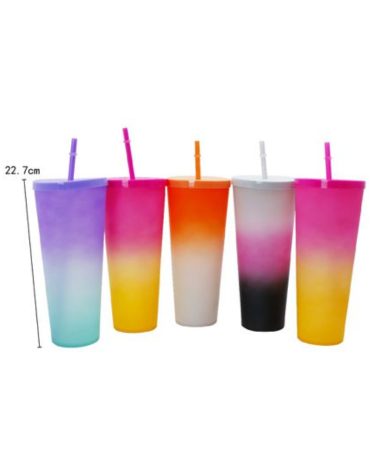 Vaso Plastico con Bombilla Colores Surtidos x 12 Unds. Medida: 22.7 x 10 cm aprox.