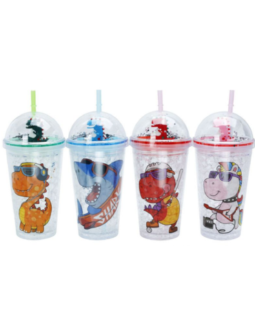 Vaso Dino con Bombilla Modelos Surtidos x 12 Unds. Medida: 450 ml aprox.