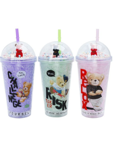 Vaso Ositos con Bombilla Modelos Surtidos x 12 Unds. Medida: 450 ml aprox.