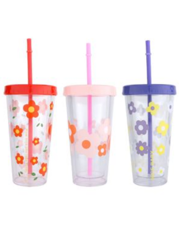 Vaso de Flores con Bombilla Modelos Surtidos x 12 Unds. Medida: 380 ml aprox.