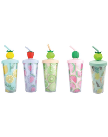 Vaso de Frutas con Bombilla Modelos Surtidos x 12 Unds. Medida: 380 ml aprox.