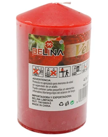 Vela Cilíndrica Aroma Frutilla x 12 Unds. Medida: 4.5 x 7.5 cm aprox.