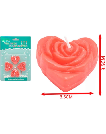 6 Set de Velas Rosas Corazón (1 Set Trae 4 PCS) Medida: 3.5 cm aprox.