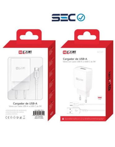 Cargador de USB-A - Cable USB-A a USB-C Certificado SEC x 4 Unds. Medida: 1 metro aprox.