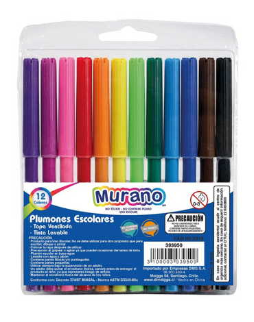 6 Estuches de Plumón 12 Colores Punta Fina Murano