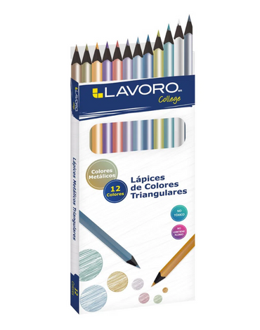 4 Cajas de Lápices 12 Colores Metálicos Triangular Lavoro