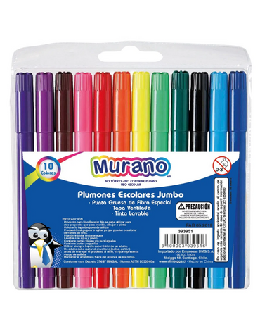 Plumón Marcador 10 Colores Jumbo Punta Redonda Murano x 4 Unds.