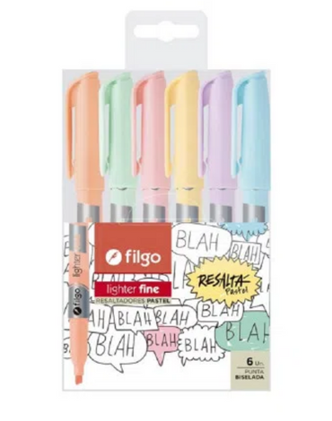 Destacador Punta Biselada 1-3 Mm Pastel 6 Colores Filgo x 4 cajas