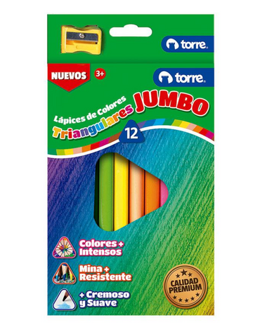 4 Caja de Lápices 12 Colores Jumbo Triangulares Torre