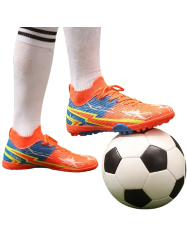 Zapatillas de Fútbol Color Naranjo - Celeste x 12 Pares. Talla: 40 - 45