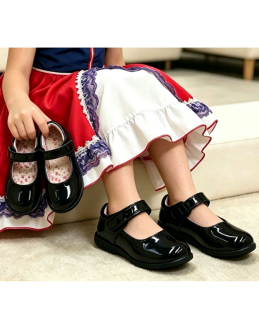 Zapatos de Cueca Charol Color Negro x 16 Pares. Talla: 27 al 33