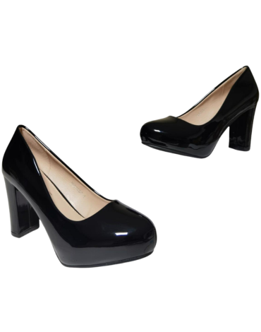 Zapato de Charol con Taco Color Negro x 12 Pares. Talla: 36 al 40